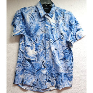 Blue Gear Shirt Men's Size Large Slim Fit‎ Small Button Front Blue
